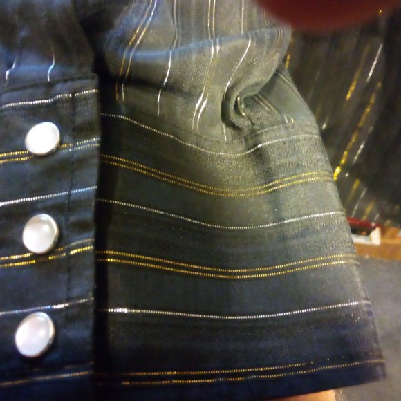 2 VINTAGE 90'S WESTERN DRESS SHIRTS SZ XL W/ THIN SILVER/GOLD LUREX PIN STRIPES - Picture 4 of 7